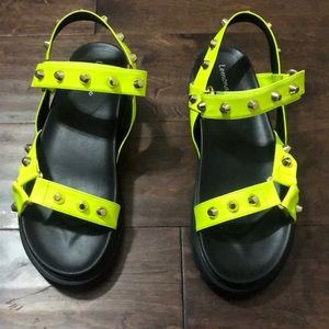 Neon Green Studded Sandals